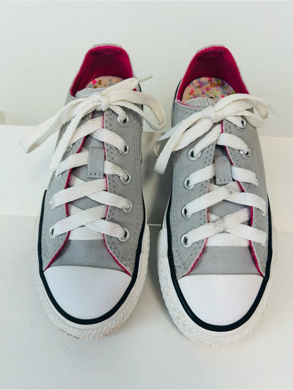 Converse All Star Double-Tongue Low-Top Grey Pink Canvas Sneakers Kids Size 12